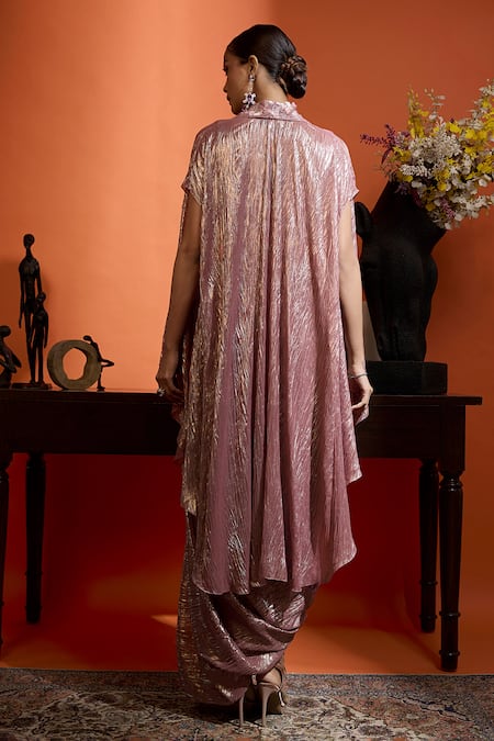 Shop Babita Malkani Pink Georgette Open , Square Dark Shimmer Cape Set at Aza Fashions Shop_Babita Malkani_Pink Georgette Open , Square Dark Shimmer Cape Set _at_Aza_Fashions