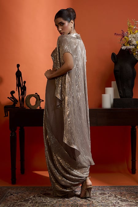 Babita Malkani Champagne Gold Designer Blouse & Skirt Set 