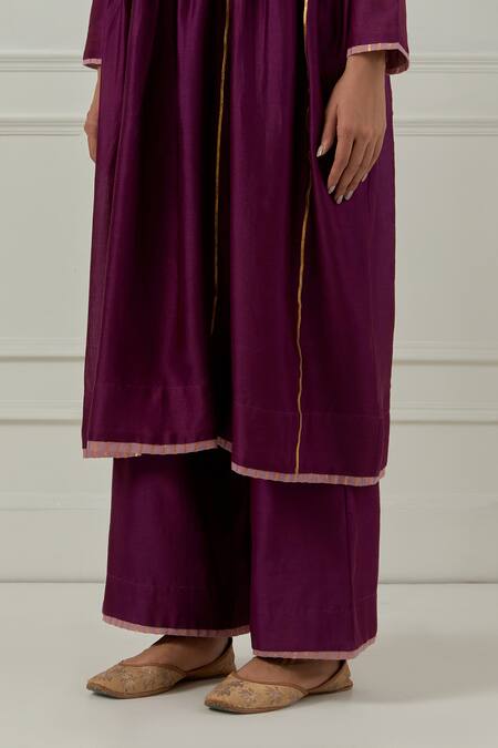 Buy_Musal_Purple Chanderi, Cotton, Lurex V-neck Hansa Bai Kurta Set 