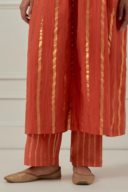 Buy_Musal_Orange Cotton, Lurex Zari Round Neck Naiki Devi Kurta Set 