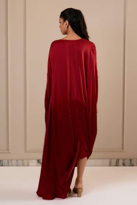 Omana By Ranjana Bothra Red Silk Satin Kaftan 