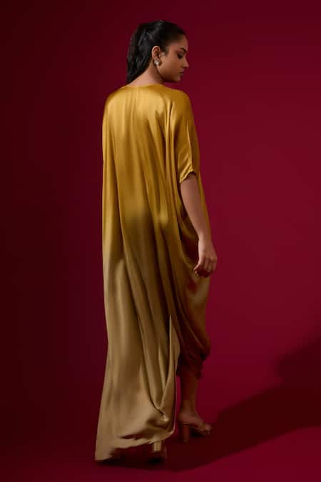 Omana By Ranjana Bothra Gold Silk Satin Kaftan 