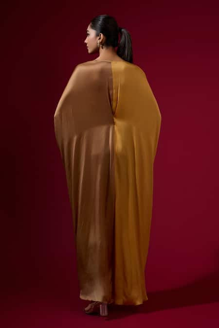 Omana By Ranjana Bothra Gold Brown Modal Satin Kaftan 