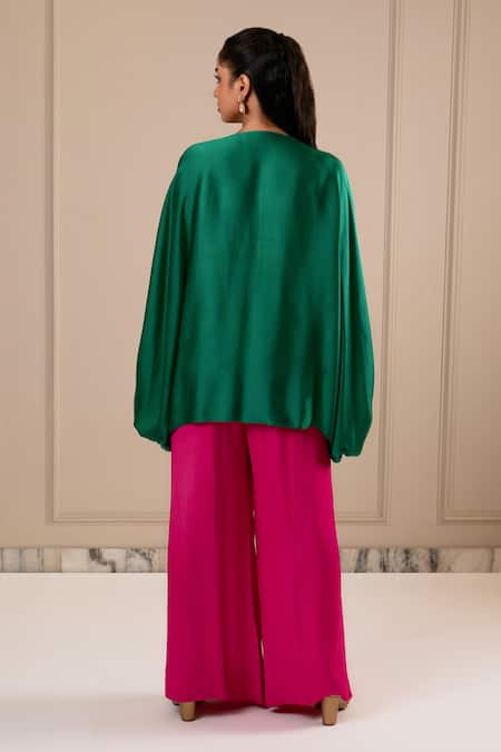 Omana By Ranjana Bothra Green & Pink Designer Top Pant Set 