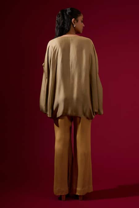 Omana By Ranjana Bothra Gold Silk Satin Top & Pant Set 