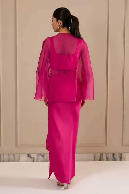 Omana By Ranjana Bothra Hot Pink Designer Top Skirt Cape Set 