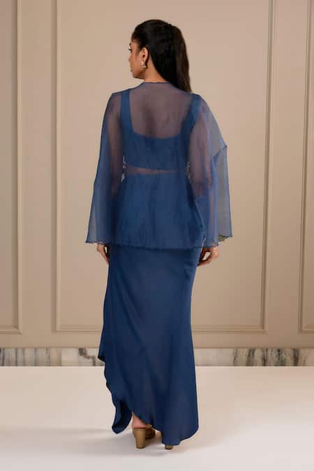 Omana By Ranjana Bothra Blue Designer Top Skirt & Cape Set 