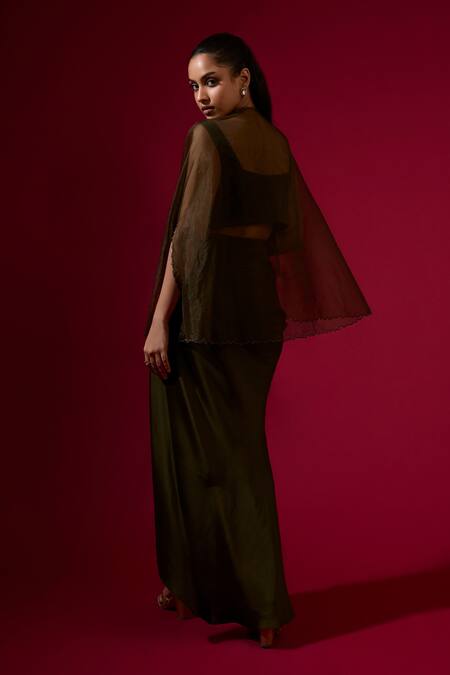 Omana By Ranjana Bothra Army Green Designer Top & Skirt Set 