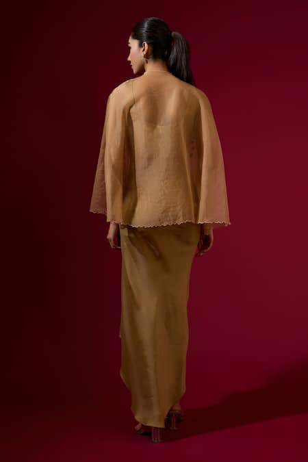 Omana By Ranjana Bothra Gold Designer Top Skirt Cape Set 