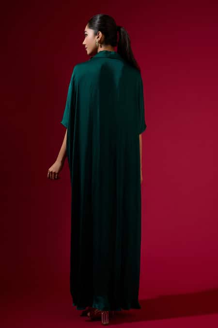 Omana By Ranjana Bothra Emerald Green Silk Satin Kaftan 
