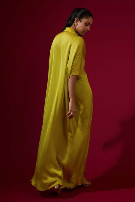 Omana By Ranjana Bothra Lime Green Silk Satin Kaftan 