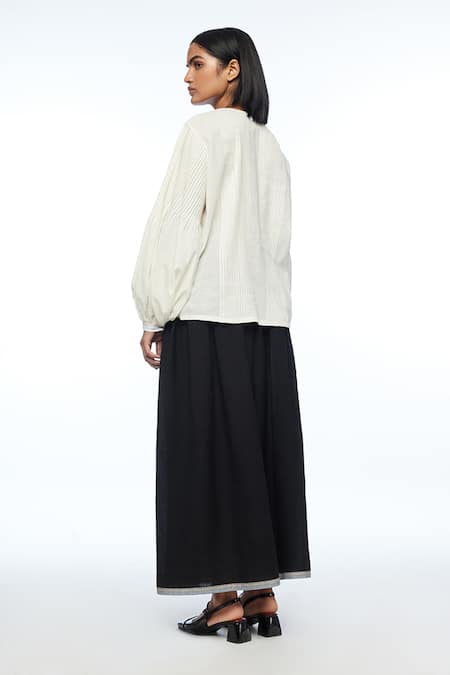 Shop_Payal Pratap_Ivory Handloom Cotton Round Neck Pleated Designer Top _at_Aza_Fashions