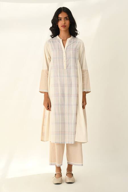 Payal Pratap_Ivory Handloom Cotton Collared Tunic _Online_at_Aza_Fashions