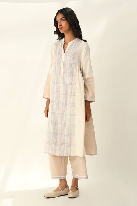 Buy_Payal Pratap_Ivory Handloom Cotton Collared Tunic _Online_at_Aza_Fashions