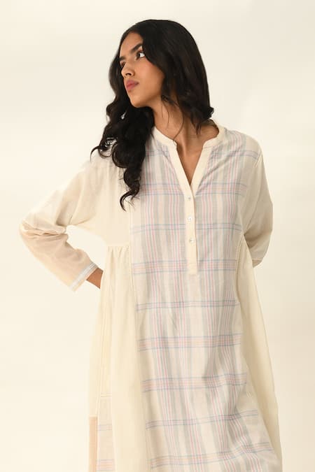 Shop_Payal Pratap_Ivory Handloom Cotton Collared Tunic _Online_at_Aza_Fashions