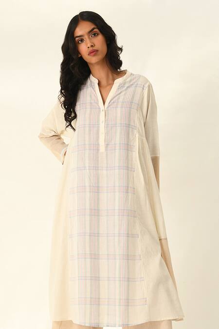 Buy_Payal Pratap_Beige Handloom Cotton Bishopli Elasticated Pant _Online_at_Aza_Fashions