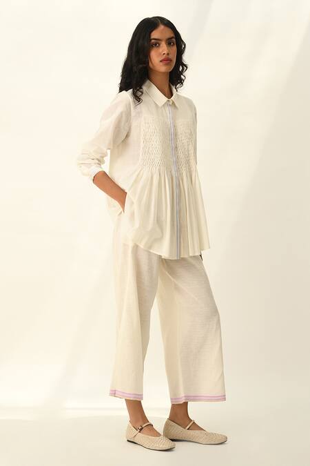 Payal Pratap Ivory Handloom Cotton Galushkoi Elasticated Pants Online at Aza Fashions Payal Pratap_Ivory Handloom Cotton Galushkoi Elasticated Pants _Online_at_Aza_Fashions