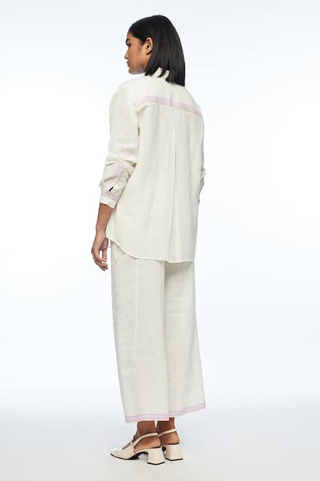 Shop_Payal Pratap_Ivory Handloom Cotton, Linen Collared Fargesiana Shirt _at_Aza_Fashions