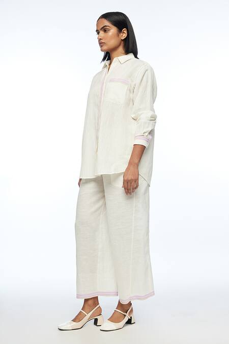 Payal Pratap_Ivory Handloom Cotton, Linen Collared Fargesiana Shirt _Online_at_Aza_Fashions