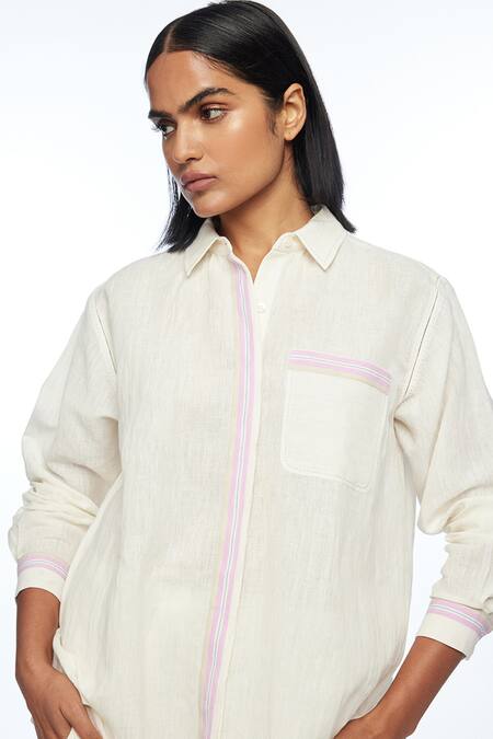 Buy_Payal Pratap_Ivory Handloom Cotton, Linen Collared Fargesiana Shirt _Online_at_Aza_Fashions
