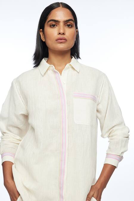 Shop_Payal Pratap_Ivory Handloom Cotton, Linen Collared Fargesiana Shirt _Online_at_Aza_Fashions