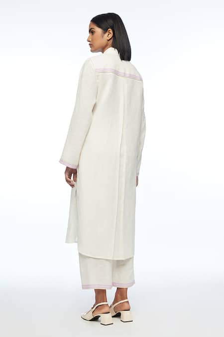 Shop_Payal Pratap_Ivory Handloom Cotton, Linen Collared Tunic _at_Aza_Fashions