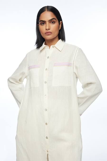 Shop_Payal Pratap_Ivory Handloom Cotton, Linen Collared Tunic _Online_at_Aza_Fashions