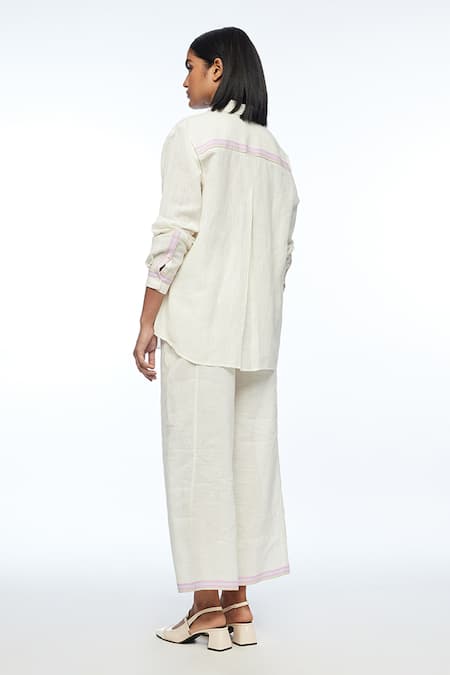 Shop_Payal Pratap_Ivory Handloom Cotton, Linen Galushkoi Elasticated Pants _at_Aza_Fashions