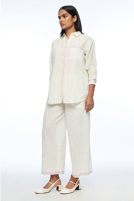 Buy_Payal Pratap_Ivory Handloom Cotton, Linen Galushkoi Elasticated Pants _Online_at_Aza_Fashions