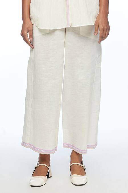 Shop_Payal Pratap_Ivory Handloom Cotton, Linen Galushkoi Elasticated Pants _Online_at_Aza_Fashions