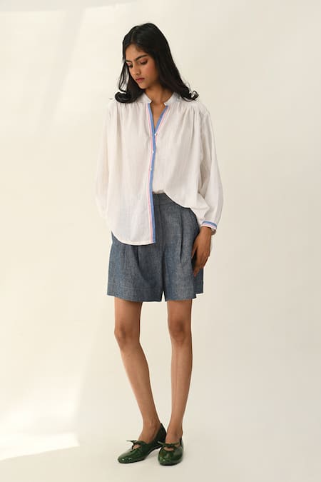 Payal Pratap Ivory Handloom Cotton Smocking Shirt 