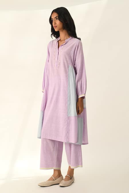 Payal Pratap_Purple Handloom Cotton Mujalis Elasticated Pant _Online_at_Aza_Fashions