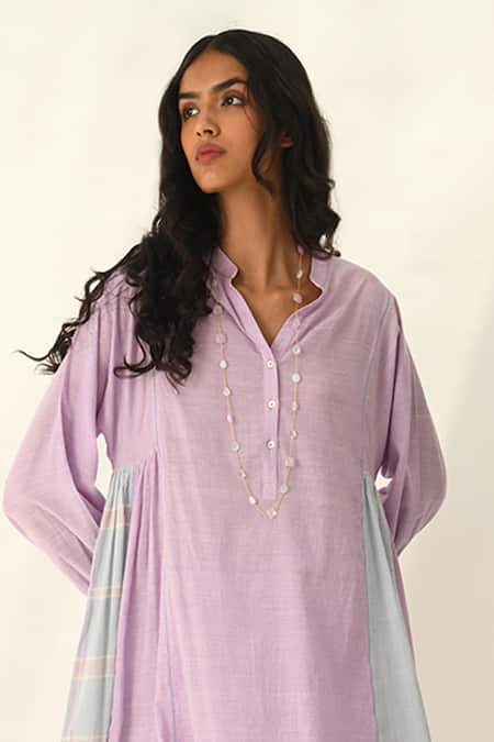 Shop_Payal Pratap_Purple Handloom Cotton Patchwork Collared Kokanica Tunic _Online_at_Aza_Fashions