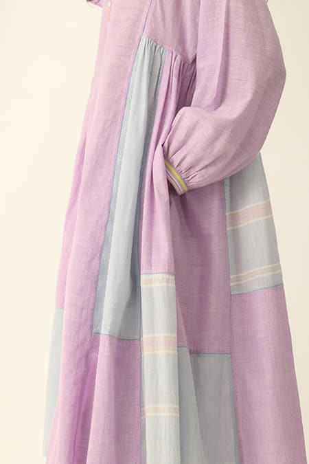Payal Pratap_Purple Handloom Cotton Patchwork Collared Kokanica Tunic _at_Aza_Fashions