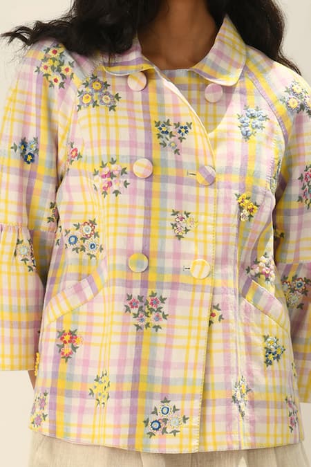 Shop_Payal Pratap_Ivory Handloom Cotton, Linen Embroidery Round Neck Moschata Raglan Sleeve Jacket _Online_at_Aza_Fashions