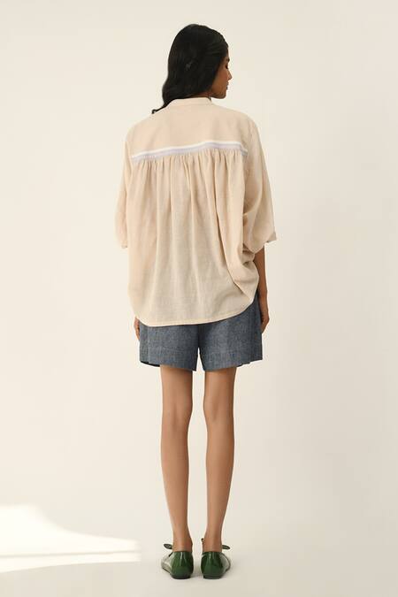 Payal Pratap Beige Handloom Cotton Embroidery Collared Helenae Oversize Shirt Online at Aza Fashions Payal Pratap_Beige Handloom Cotton Embroidery Collared Helenae Oversize Shirt _Online_at_Aza_Fashions