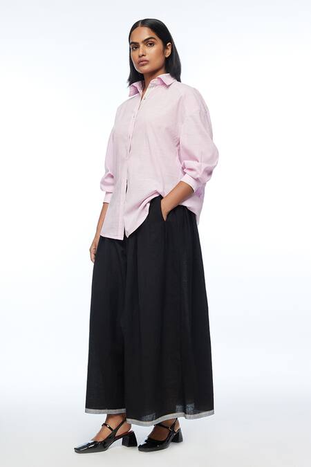 Payal Pratap_Pink Handloom Cotton Collared Gallicanae Shirt _Online_at_Aza_Fashions