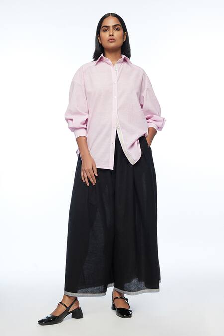 Buy_Payal Pratap_Pink Handloom Cotton Collared Gallicanae Shirt _Online_at_Aza_Fashions