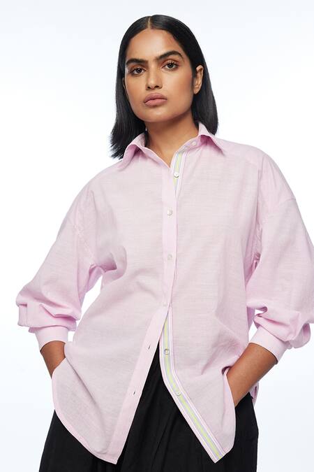 Shop_Payal Pratap_Pink Handloom Cotton Collared Gallicanae Shirt _Online_at_Aza_Fashions
