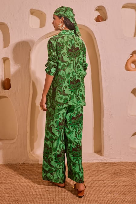 Nitara Dhanraj Label Green Designer Shirt Bustier Pant Set 