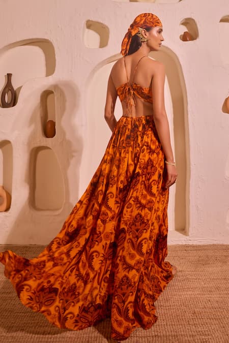 Nitara Dhanraj Label Designer Orange Pure Italian Crepe Dress 