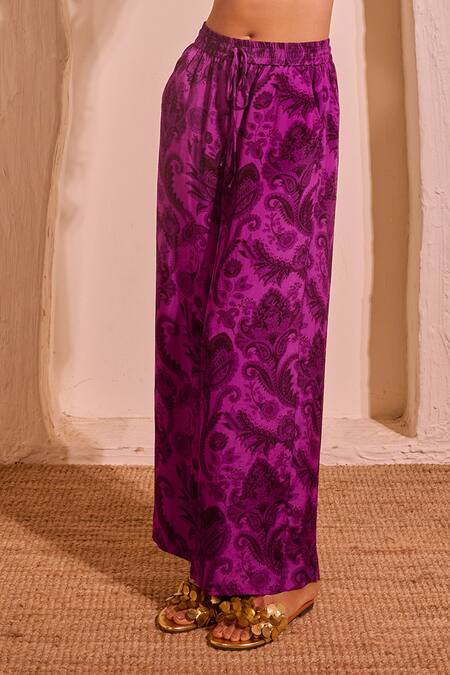Shop_Nitara Dhanraj Label_Purple Crepe Halter Neck Iris Designer Top And Pant Set _Online_at_Aza_Fashions
