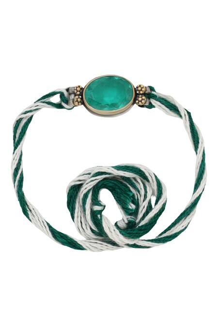 Shop Sangeeta Boochra Silver Gemstones Emerald Grace Rakhi Online at Aza Fashions Shop_Sangeeta Boochra_Silver Gemstones Emerald Grace Rakhi _Online_at_Aza_Fashions