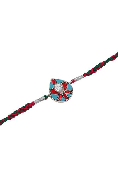 Buy_Sangeeta Boochra_Silver Gemstones Teardrop Treasure Rakhi _Online_at_Aza_Fashions