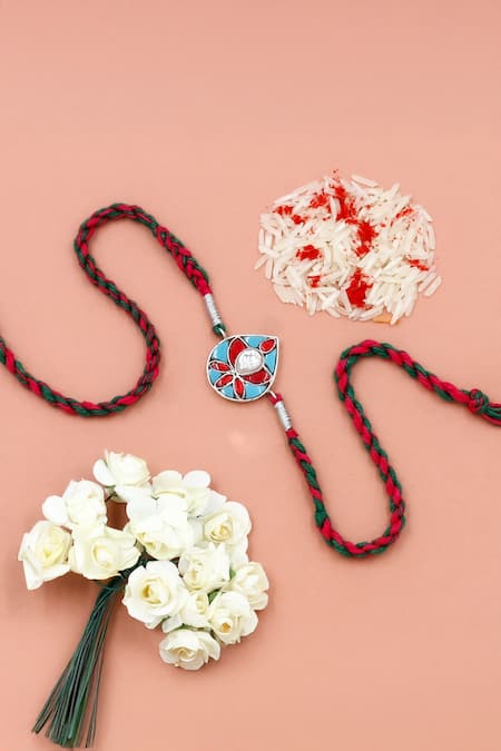 Sangeeta Boochra Teardrop Treasure Silver Rakhi 