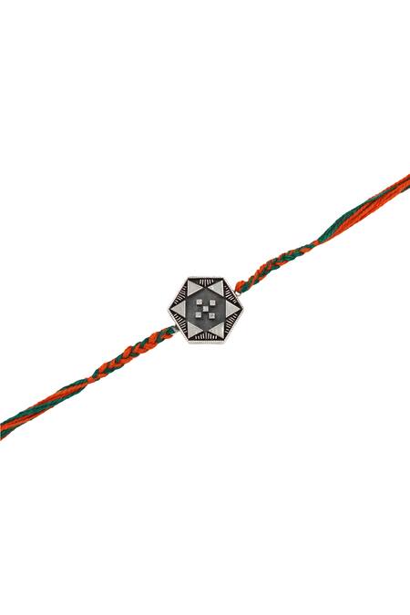 Sangeeta Boochra_Silver Metallic Thread Tribal Hexa Rakhi _Online_at_Aza_Fashions