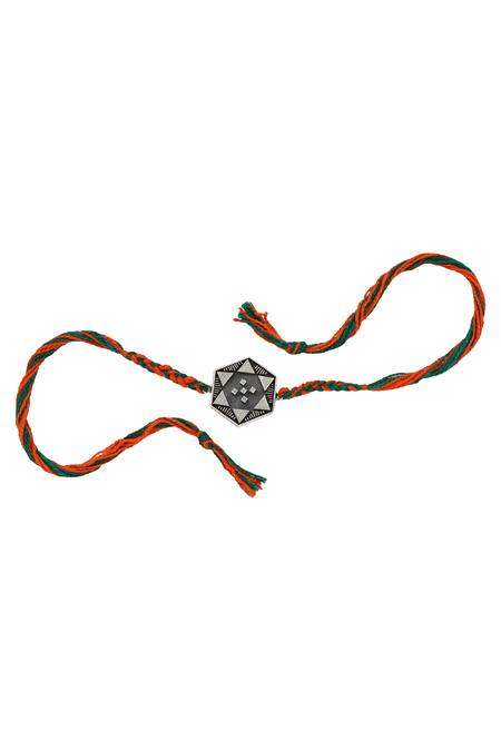 Buy_Sangeeta Boochra_Silver Metallic Thread Tribal Hexa Rakhi _Online_at_Aza_Fashions