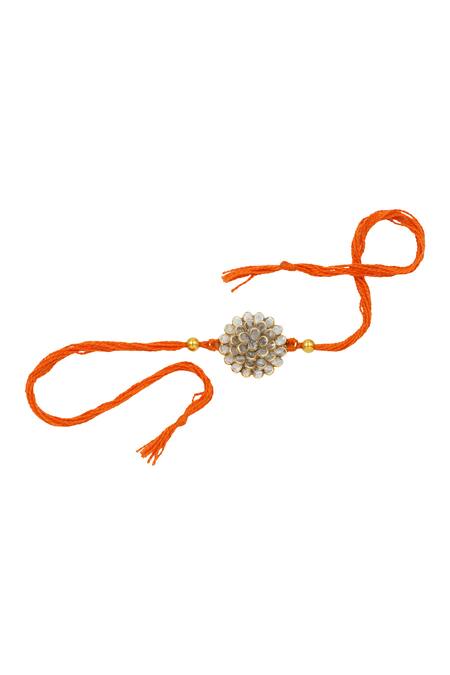 Sangeeta Boochra Orange Gemstones, Beads Floral Grace Silver Rakhi Online at Aza Fashions Sangeeta Boochra_Orange Gemstones, Beads Floral Grace Silver Rakhi _Online_at_Aza_Fashions