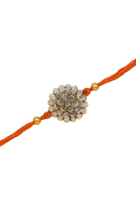 Buy Sangeeta Boochra Orange Gemstones, Beads Floral Grace Silver Rakhi Online at Aza Fashions Buy_Sangeeta Boochra_Orange Gemstones, Beads Floral Grace Silver Rakhi _Online_at_Aza_Fashions