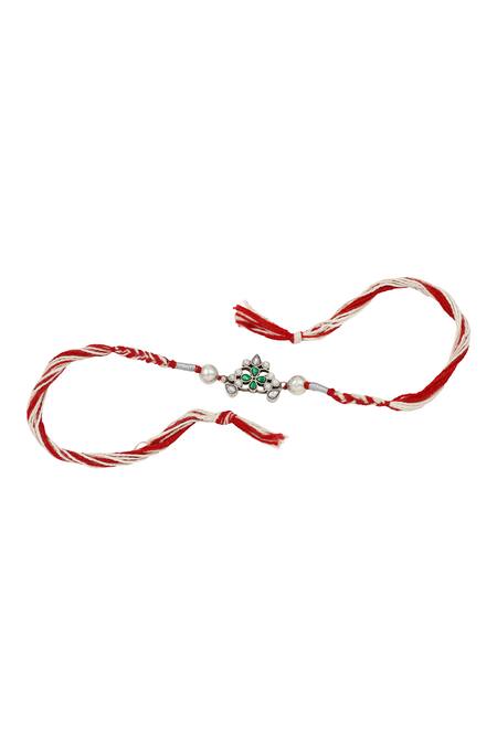 Sangeeta Boochra_Silver Gemstones, Pearls Heritage Blossom Rakhi _Online_at_Aza_Fashions